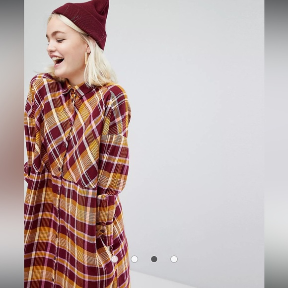 Monki Plaid/Check Shirt Dress- Size XS - Picture 3 of 10